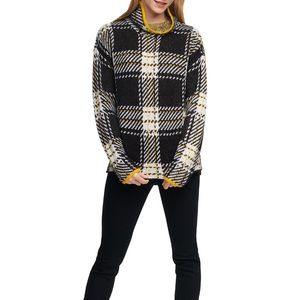 DKNY plaid print sweater Black/yellow NWT $89